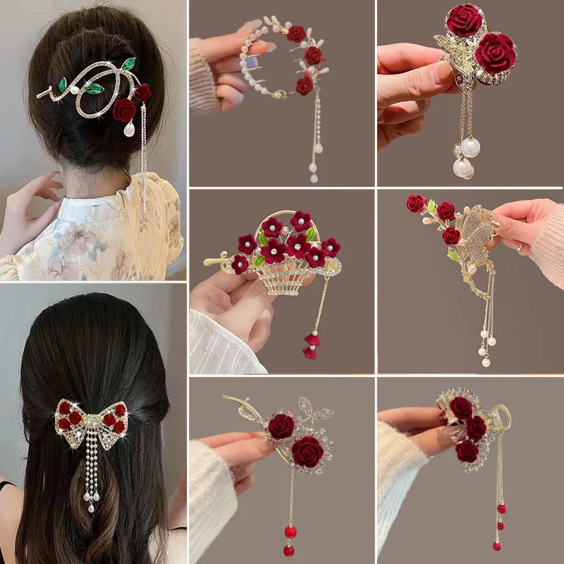 Sweet Rose Rhinestone Hair Clip, Elegant Alloy Hair Accessory, Butterfly Tassel Headband, Hair Clips for Women Holiday Gift
Sweet Rose Rhinestone Hair Clip, Elegant Alloy Hair Accessory, Butterfly Tassel Headband, Hair Clips for Women Holiday Gift
