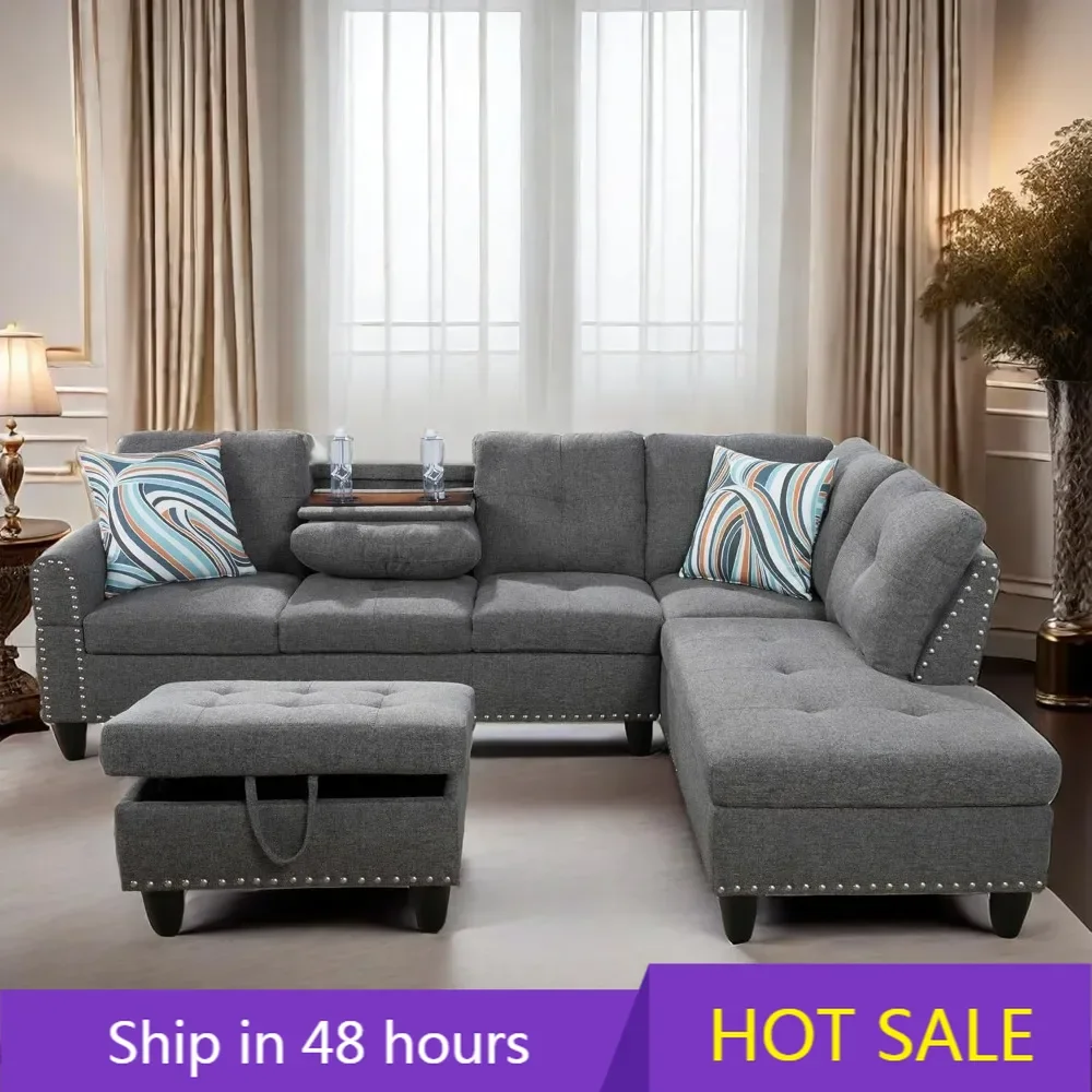 L Shaped Sectional Sofa with Ottoman, Nail-Head Design,Couches with Cup Holder for Living Room, Bedroom, Office
L Shaped Sectional Sofa with Ottoman, Nail-Head Design,Couches with Cup Holder for Living Room, Bedroom, Office