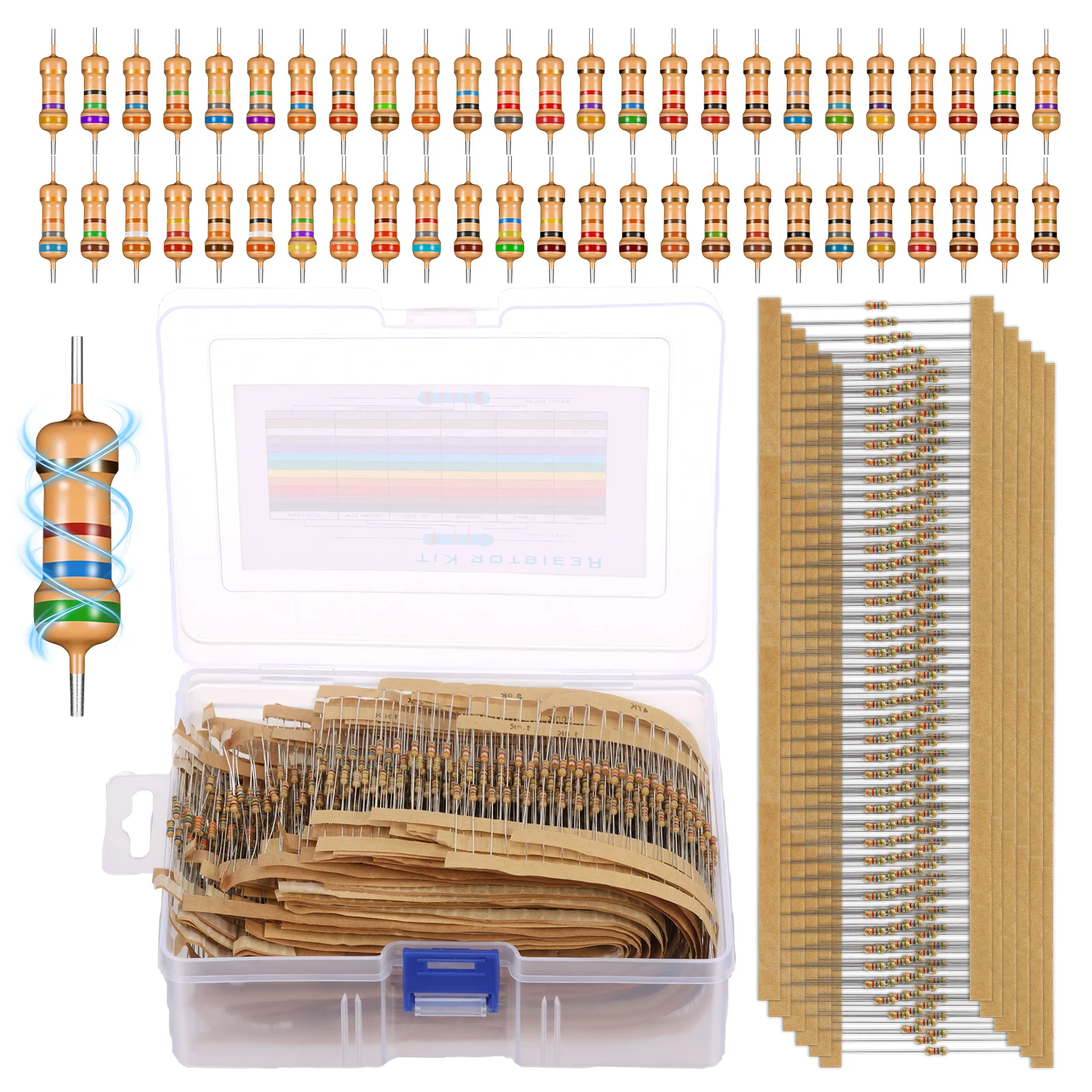 2500Pcs 5% Carbon Film Resistor Set Resistance 1/4W Metal Film Resistors Assortment Kit 1R-10M 50Value Electronic Components Kit
2500Pcs 5% Carbon Film Resistor Set Resistance 1/4W Metal Film Resistors Assortment Kit 1R-10M 50Value Electronic Components Kit