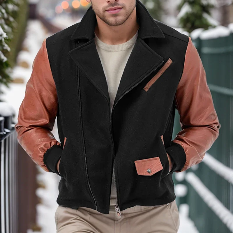 Vintage Patchwork PU Leather Long Sleeve Jacket Men Fall Streetwear Fashion Zip-up Lapel Jackets Casual Mens Slim Fit Outerwear
Vintage Patchwork PU Leather Long Sleeve Jacket Men Fall Streetwear Fashion Zip-up Lapel Jackets Casual Mens Slim Fit Outerwear