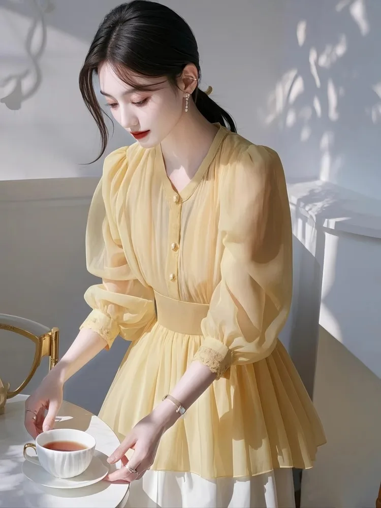 2025 Super Hot Yellow Chiffon Shirt Women's High Grade Light Luxury Age Reducing Unique and Beautiful Waist Up Shirt
2025 Super Hot Yellow Chiffon Shirt Women's High Grade Light Luxury Age Reducing Unique and Beautiful Waist Up Shirt