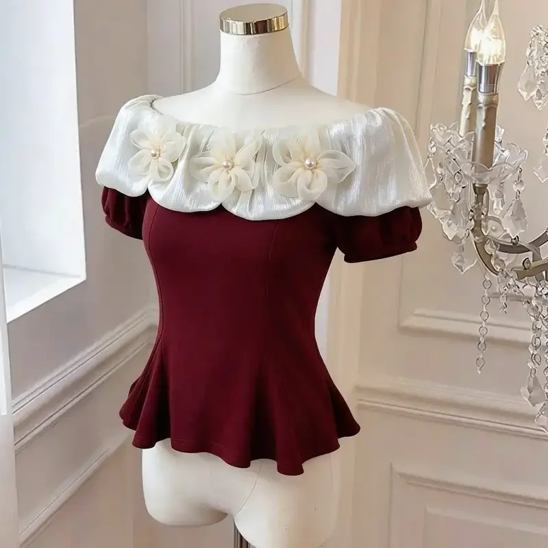 Elegant Off Shoulder Top With Floral Ruffle Collar For Women Party Sweet Style
Elegant Off Shoulder Top With Floral Ruffle Collar For Women Party Sweet Style
