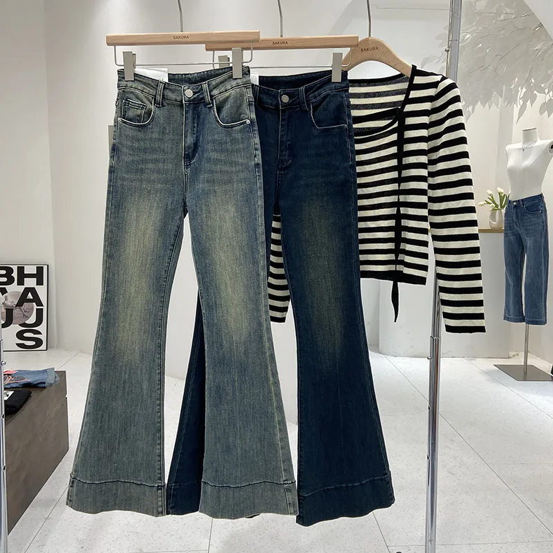 Slim High Waist Bell Bottom Jeans Women's Autumn New Style Chic Elastic Long Pants Cotton Stretch Denim Light Color
Slim High Waist Bell Bottom Jeans Women's Autumn New Style Chic Elastic Long Pants Cotton Stretch Denim Light Color