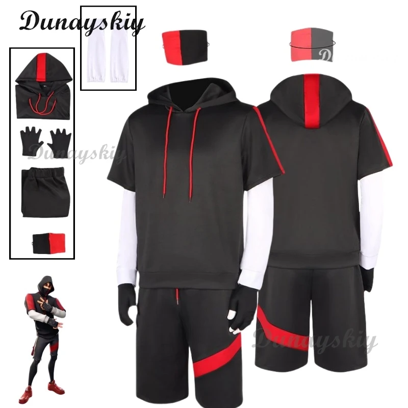 Royale Ikonik Costumes Cosplay Black Hoodie Sports Sweatshirt Suit Outfits for adult Men Top Shorts Golves Halloween Suit
Royale Ikonik Costumes Cosplay Black Hoodie Sports Sweatshirt Suit Outfits for adult Men Top Shorts Golves Halloween Suit