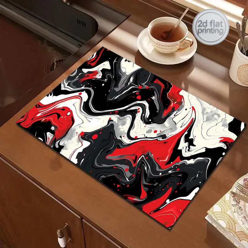 1pc Marble Pattern Kitchen Drying Mat - Black Red White Swirl Design, Non-Slip Countertop Protector, Durable Polyester Dish Drai
1pc Marble Pattern Kitchen Drying Mat - Black Red White Swirl Design, Non-Slip Countertop Protector, Durable Polyester Dish Drai