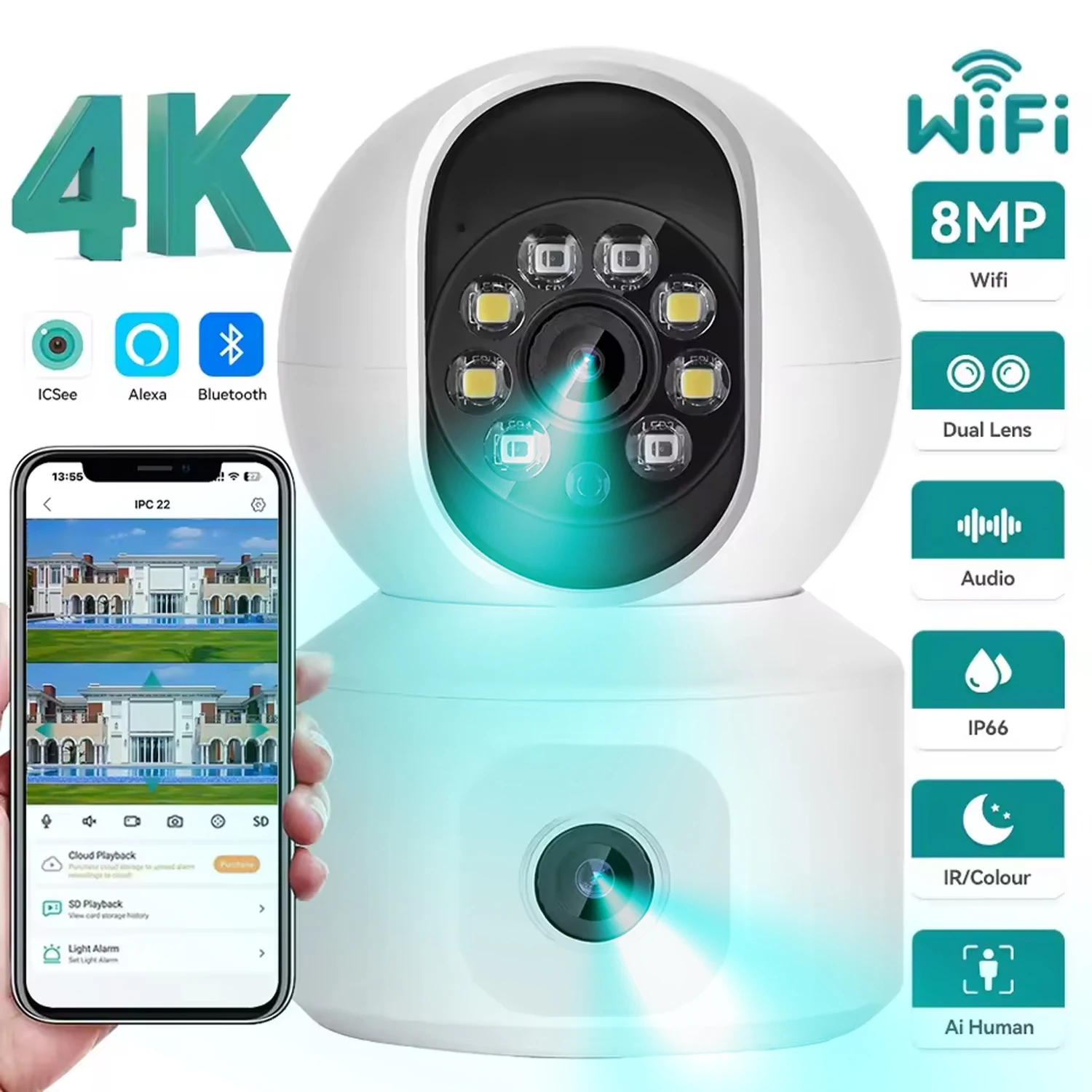 Tuya 8MP WiFi IP Camera Dual Lens Baby Monitor Color Night Vision Human Automatic Tracking Video Smart Home Surveillance Camera
Tuya 8MP WiFi IP Camera Dual Lens Baby Monitor Color Night Vision Human Automatic Tracking Video Smart Home Surveillance Camera
