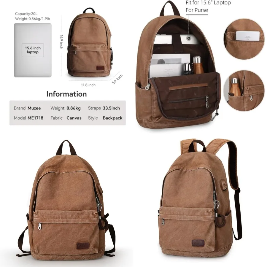 Canvas Backpack for Women and Men, Lightweight Classic Laptop Backpack with USB Charging Port for School, Travel and Daily Use
Canvas Backpack for Women and Men, Lightweight Classic Laptop Backpack with USB Charging Port for School, Travel and Daily Use