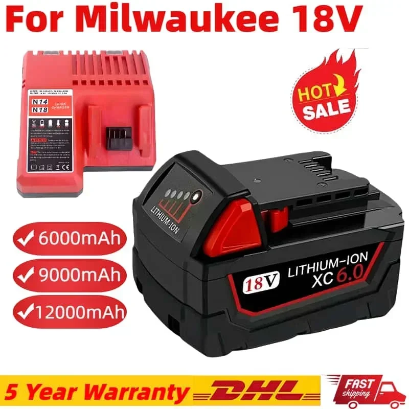 For Milwaukee Original 12Ah 18V 18650 lithium battery Replacement M18 XC 48-11-1860 48-11-1850 48-11-1840 48-11-1820 48-11-1815
For Milwaukee Original 12Ah 18V 18650 lithium battery Replacement M18 XC 48-11-1860 48-11-1850 48-11-1840 48-11-1820 48-11-1815
