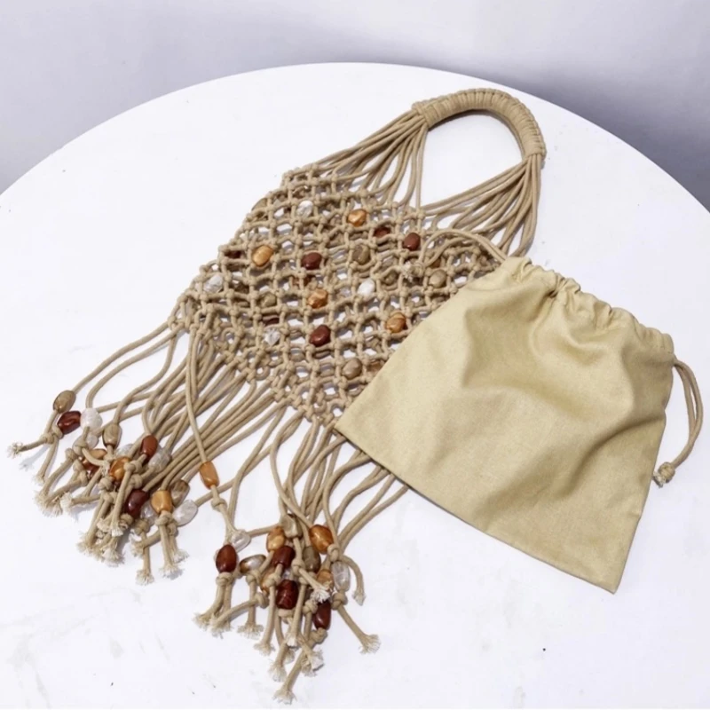 Bohemian Style Hollowed-out Beach Bag 2025 New Style Rope-woven Beaded Tassels Decorated with Inner Pocket Hand-held Small Bag
Bohemian Style Hollowed-out Beach Bag 2025 New Style Rope-woven Beaded Tassels Decorated with Inner Pocket Hand-held Small Bag