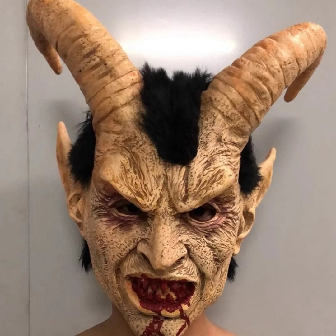 Men's Krampus Demon Mask Movie Cosplay Sheep's Horn Devil Head Cover Halloween Party Horror Dress Up Lucifer Demon Latex Masks
Men's Krampus Demon Mask Movie Cosplay Sheep's Horn Devil Head Cover Halloween Party Horror Dress Up Lucifer Demon Latex Masks