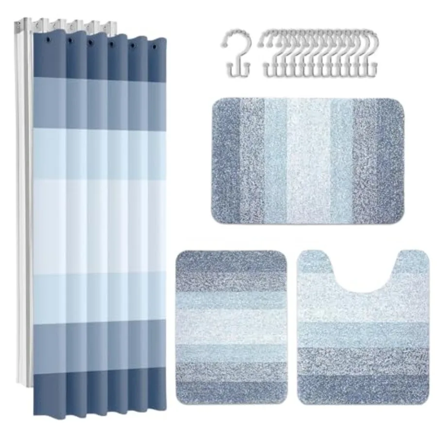 Bathroom Sets with Shower Curtain and Rugs, Modern Minimalist Ombre Striped Waterproof Shower Curtain Liner and Soft Non Slip B
Bathroom Sets with Shower Curtain and Rugs, Modern Minimalist Ombre Striped Waterproof Shower Curtain Liner and Soft Non Slip B