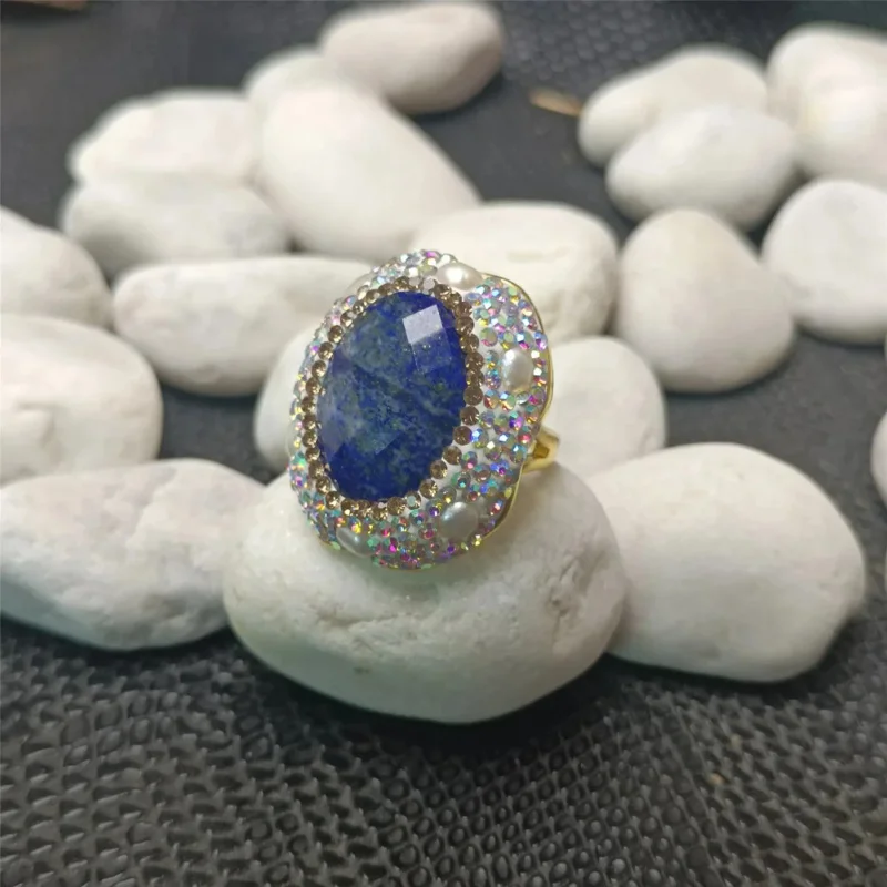 Natural Lapis Lazuli Women'S Ring Inlaid With Rhinestones Handmade Noble And Elegant Temperament Fashionable Lady Jewelry
Natural Lapis Lazuli Women'S Ring Inlaid With Rhinestones Handmade Noble And Elegant Temperament Fashionable Lady Jewelry