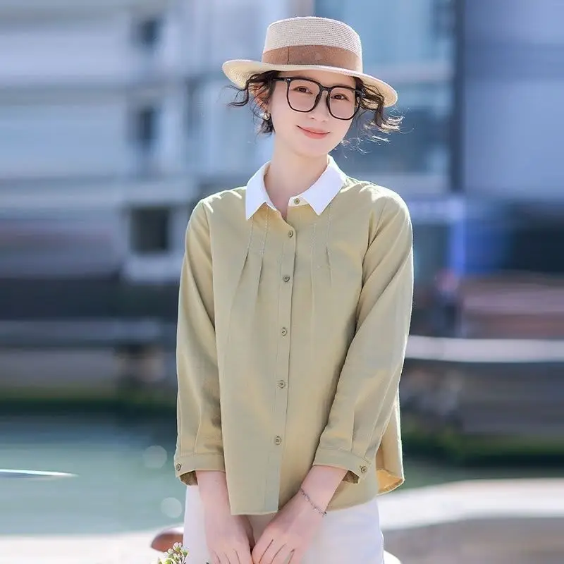 Women's Yellow Turn-Down Collar Shirt Nine-Quarter Sleeve Elegant Casual Versatile Top For Spring And Fall
Women's Yellow Turn-Down Collar Shirt Nine-Quarter Sleeve Elegant Casual Versatile Top For Spring And Fall