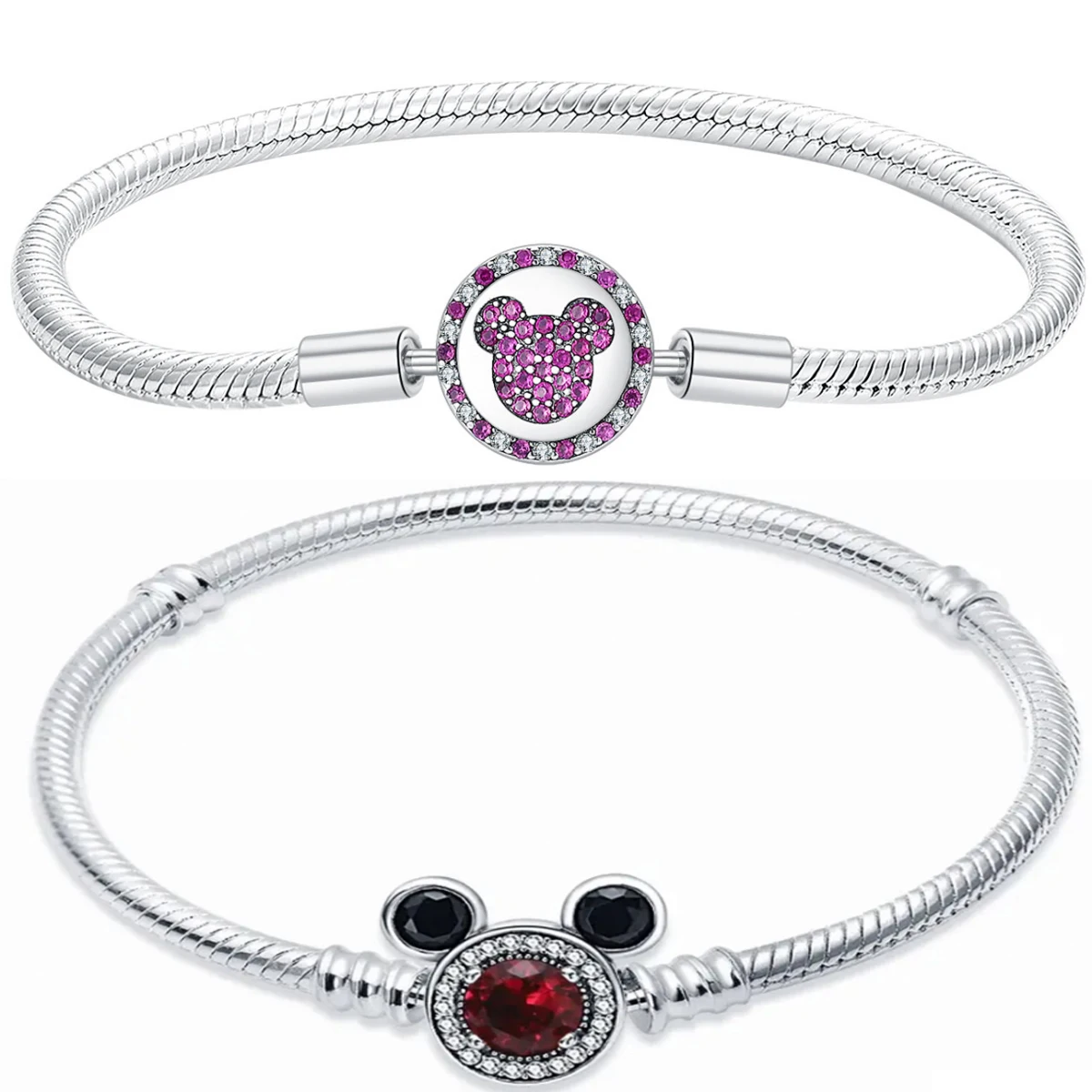 925 Sterling Silver Snake Chain Charm Bracelet, Cartoon Mouse Head Fit for European DIY Charms, Fashion Jewelry for Women
925 Sterling Silver Snake Chain Charm Bracelet, Cartoon Mouse Head Fit for European DIY Charms, Fashion Jewelry for Women