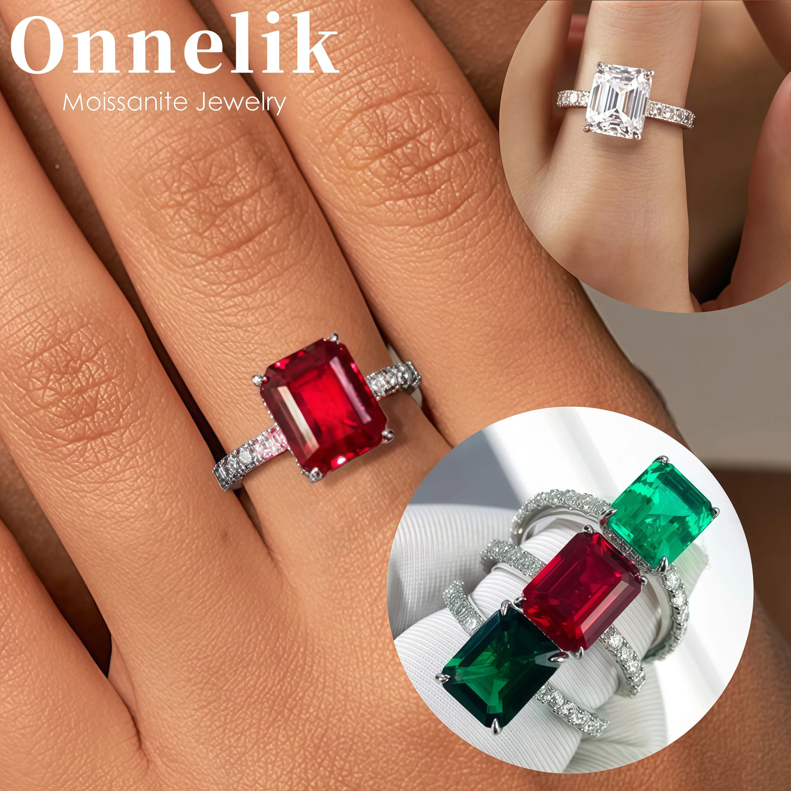 Onnelik 4CT radiant Cut Full Moissanite Rings Lab Grown Columbia Emerald Ruby rings for Women Engagement Wedding S925 Jewelry
Onnelik 4CT radiant Cut Full Moissanite Rings Lab Grown Columbia Emerald Ruby rings for Women Engagement Wedding S925 Jewelry