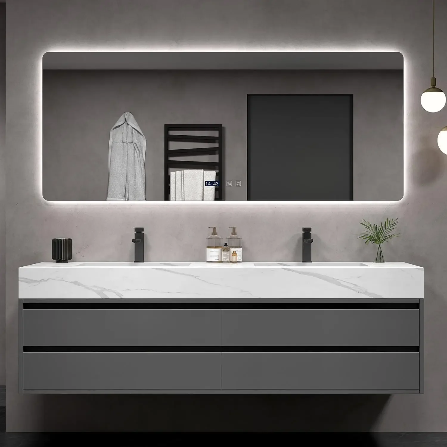 Gray Bathroom Cabinet Rock Slab Integrated Ceramic Sink Combination Mirrors Drawer Wash Double Basin Cabinet Storage Furniture
Gray Bathroom Cabinet Rock Slab Integrated Ceramic Sink Combination Mirrors Drawer Wash Double Basin Cabinet Storage Furniture