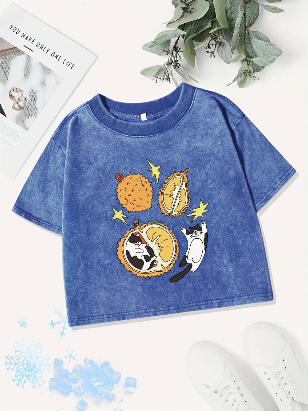 Summer Cotton Crop Tops Womens Cat Nested In Durian Printing Washed T-Shirts Y2K O-Neck Regular Fit Streetwear Casual Clothes
Summer Cotton Crop Tops Womens Cat Nested In Durian Printing Washed T-Shirts Y2K O-Neck Regular Fit Streetwear Casual Clothes