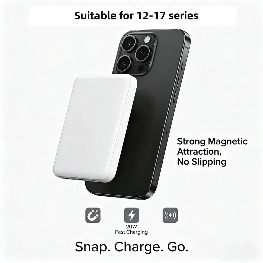 Magnetic Portable Power Bank 20W Fast Charging For iPhone 12-17 Series
Magnetic Portable Power Bank 20W Fast Charging For iPhone 12-17 Series