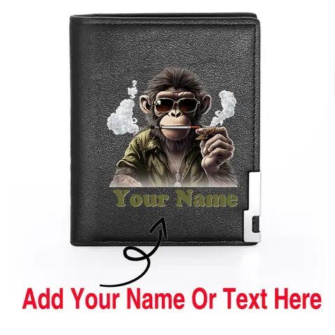 Diseño personalizado de mono ahumado, personaliza tu nombre o texto, tarjetero corto para hombre