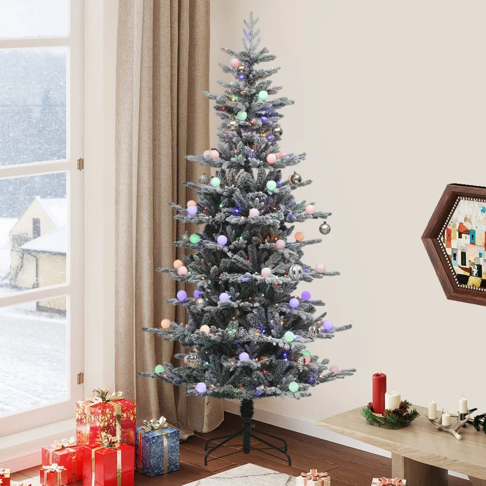 7.5ft Prelit Flocked Layered Christmas Tree Remote Control with 1734 Branch Tips
7.5ft Prelit Flocked Layered Christmas Tree Remote Control with 1734 Branch Tips