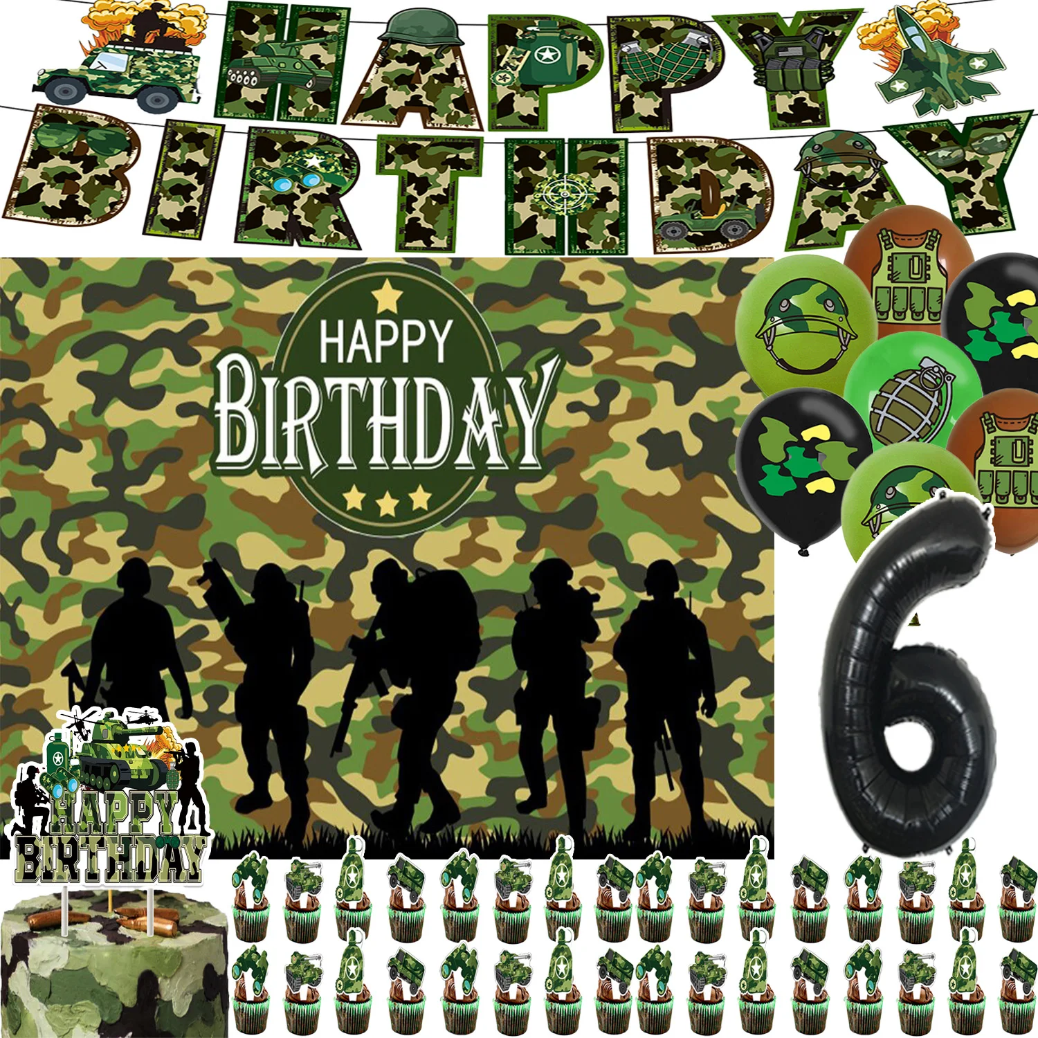Army Camouflage Party Supplies Set Military Soldier Theme Birthday Banner Balloons Tank Cake Cupcake Topper Boys Kid Party Decor
Army Camouflage Party Supplies Set Military Soldier Theme Birthday Banner Balloons Tank Cake Cupcake Topper Boys Kid Party Decor
