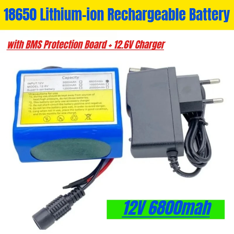 12V 6800mah 18650 Lithium-ion Rechargeable Battery with BMS Protection Board + 12.6V Charger
12V 6800mah 18650 Lithium-ion Rechargeable Battery with BMS Protection Board + 12.6V Charger