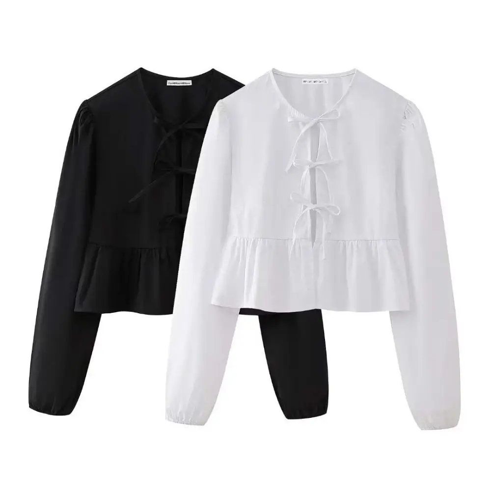 Ruffle Bowknot Lace Up Blouse Female Tops Cardigan Blouse Bow Tied Summer Tops Streetwear Solid Color Long Puff Sleeve Blouse
Ruffle Bowknot Lace Up Blouse Female Tops Cardigan Blouse Bow Tied Summer Tops Streetwear Solid Color Long Puff Sleeve Blouse