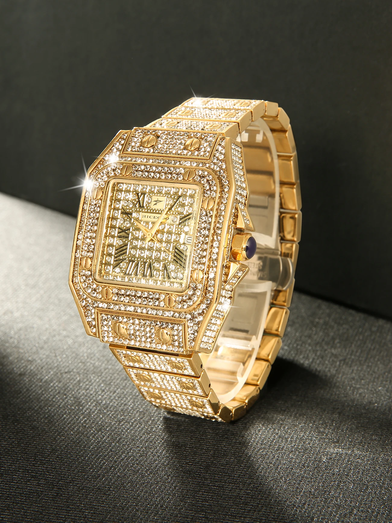 Ricecgo Men's Quartz Watch, Full Diamond-Encrusted Crystal Accessory Watch, High-End Design, High Quality, Stainless Steel Strap, Ideal Choice for Wedding Gifts
Ricecgo Men's Quartz Watch, Full Diamond-Encrusted Crystal Accessory Watch, High-End Design, High Quality, Stainless Steel Strap, Ideal Choice for Wedding Gifts
