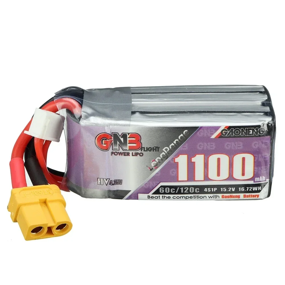 Gaoneng GNB 15.2V 1100mAh 60C 4S LiPo Battery XT30/XT60 Plug for FPV Racing Drone
Gaoneng GNB 15.2V 1100mAh 60C 4S LiPo Battery XT30/XT60 Plug for FPV Racing Drone