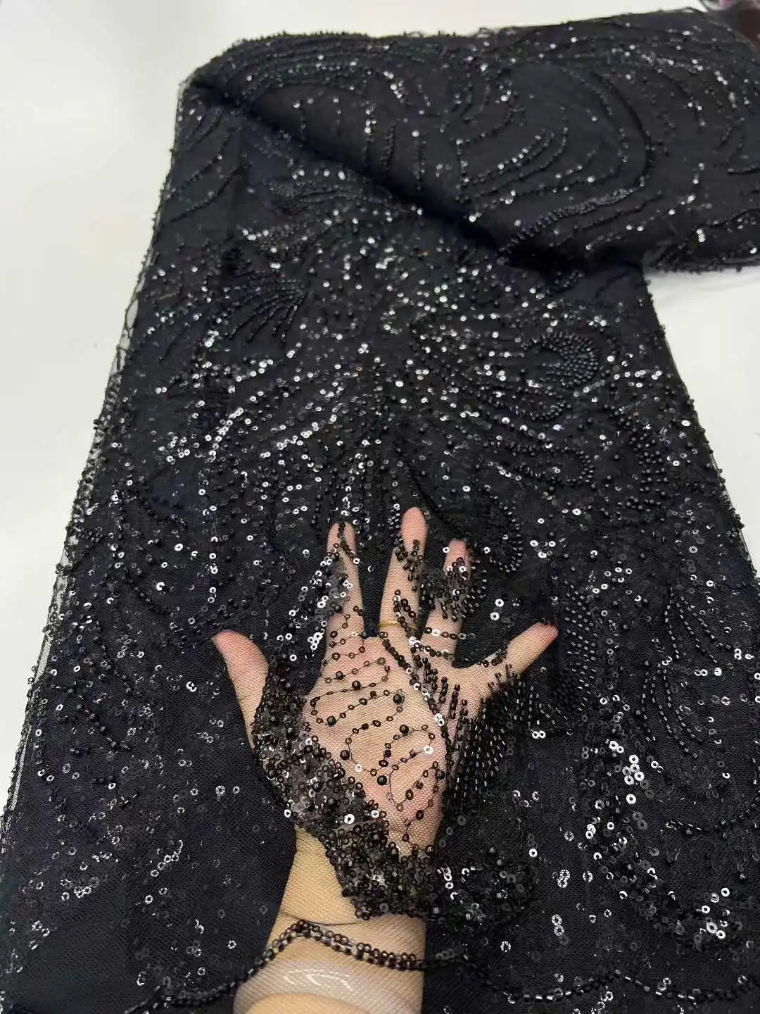 Latest African Sequins Lace Fabric 2025 High Quality Embroidery Beads Tulle Lace Fabrics 5 Yards For Wedding Party Dress
Latest African Sequins Lace Fabric 2025 High Quality Embroidery Beads Tulle Lace Fabrics 5 Yards For Wedding Party Dress
