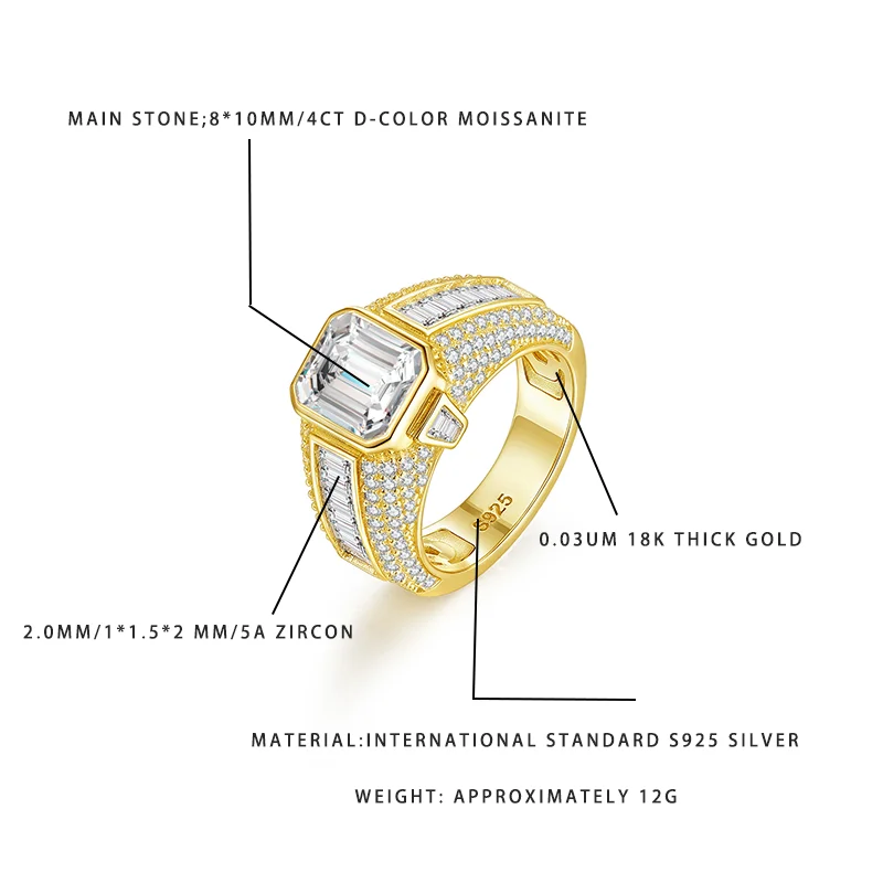 Кольцо с муассанитом изумрудной огранки 4CT, цвет D, серебро S925, покрытие из 18-каратного золота, полностью инкрустированное цирконами, эффектное кольцо для мужчин и женщин, роскошные ювелирные изделия
Кольцо с муассанитом изумрудной огранки 4CT, цвет D, серебро S925, покрытие из 18-каратного золота, полностью инкрустированное цирконами, эффектное кольцо для мужчин и женщин, роскошные ювелирные изделия