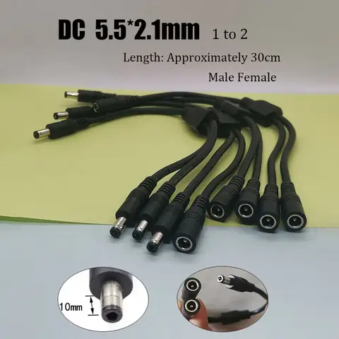 1PCS DC 5.5*2.1mm 1 To 2 Connector Male To Female Plug DC Power Splitter Cable CCTV LED Strip Light Power Supply Adapter 18AWG