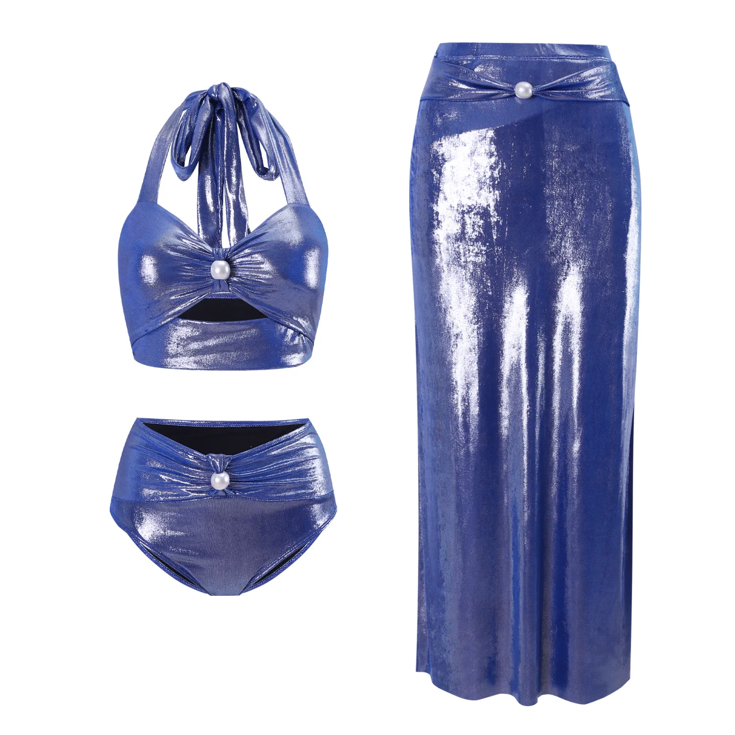 2025 New Blue Shiny Halter Neck Women 3 Pcs Swim Suit With Skirt Sexy Pearl High Waist Bikini Swimsuit Lady Beach Wear Outfits
2025 New Blue Shiny Halter Neck Women 3 Pcs Swim Suit With Skirt Sexy Pearl High Waist Bikini Swimsuit Lady Beach Wear Outfits
