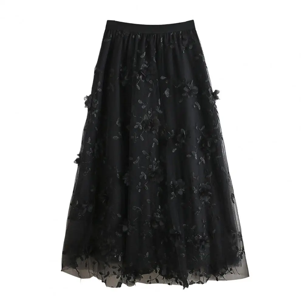 Mesh Embroidery Skirt Floral Embroidery Print Mesh Midi Skirt with Double Layered Tulle Women's Elastic High Waist A-line Skirt
Mesh Embroidery Skirt Floral Embroidery Print Mesh Midi Skirt with Double Layered Tulle Women's Elastic High Waist A-line Skirt