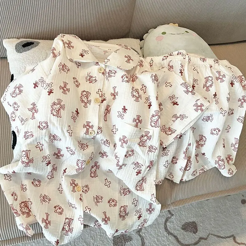 Summer Cute Hello Kitty Cartoon Women's Sleepwear Set Loose and Comfortable Cross Retro Home Clothes Set Y2K Fashion Girls' Set
Summer Cute Hello Kitty Cartoon Women's Sleepwear Set Loose and Comfortable Cross Retro Home Clothes Set Y2K Fashion Girls' Set