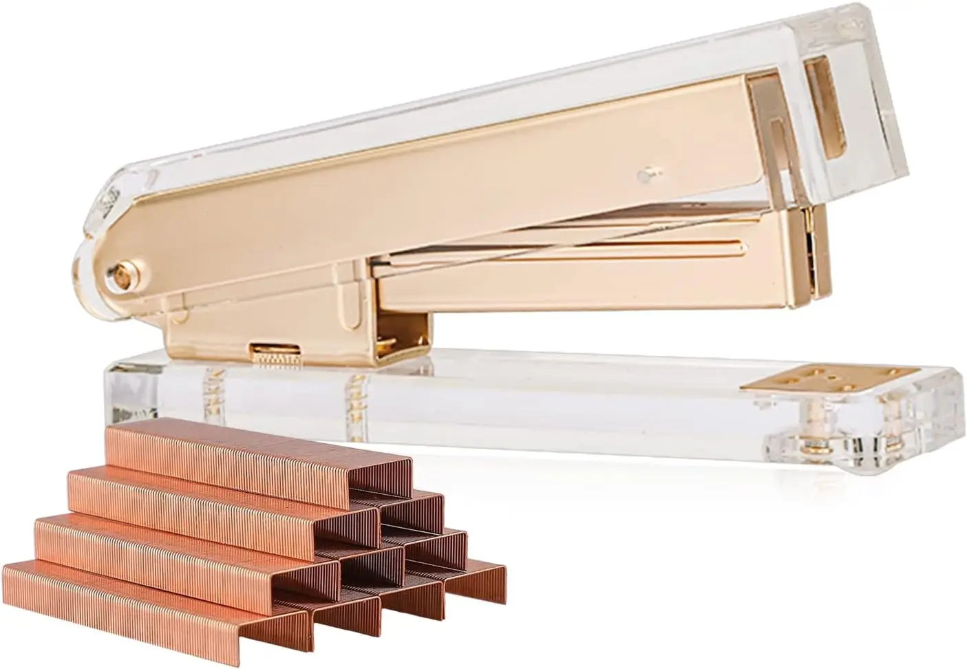 Elegant Ultra Clear Acrylic Stapler, Matte Gold Desktop Stapler with 1000 Staples for Office
Elegant Ultra Clear Acrylic Stapler, Matte Gold Desktop Stapler with 1000 Staples for Office
