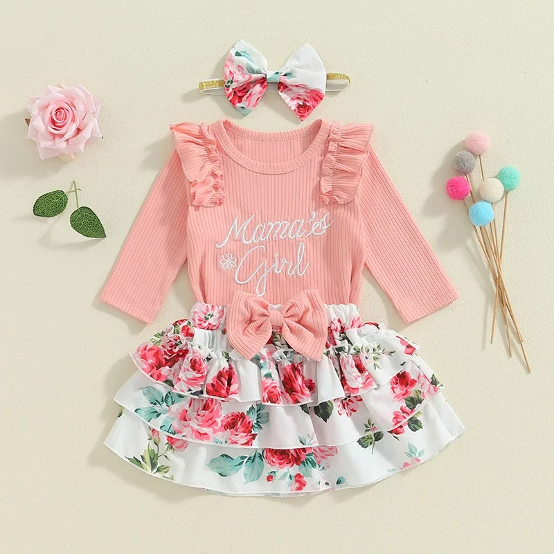 Infant Baby Girls Fall Outfits Letter Embroidery Long Sleeve Tops with Tiered Ruffled Floral Skirt and Headband 3Pcs Clothes Set
Infant Baby Girls Fall Outfits Letter Embroidery Long Sleeve Tops with Tiered Ruffled Floral Skirt and Headband 3Pcs Clothes Set