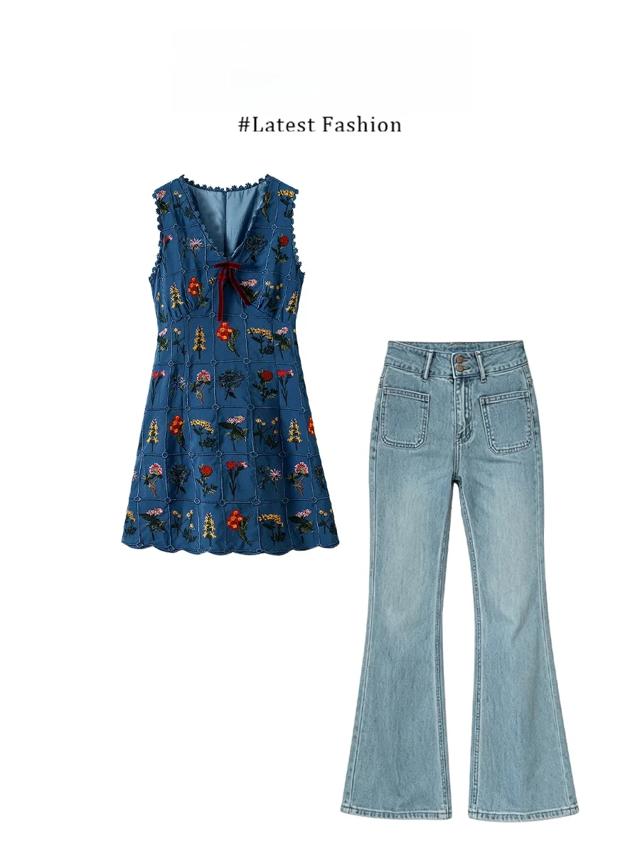 Parkyeon Blue Floral V-neck Dress Slimming Waist Jeans Summer Set Casual Style mid Waist Short Sleeve Plant Pattern
Parkyeon Blue Floral V-neck Dress Slimming Waist Jeans Summer Set Casual Style mid Waist Short Sleeve Plant Pattern