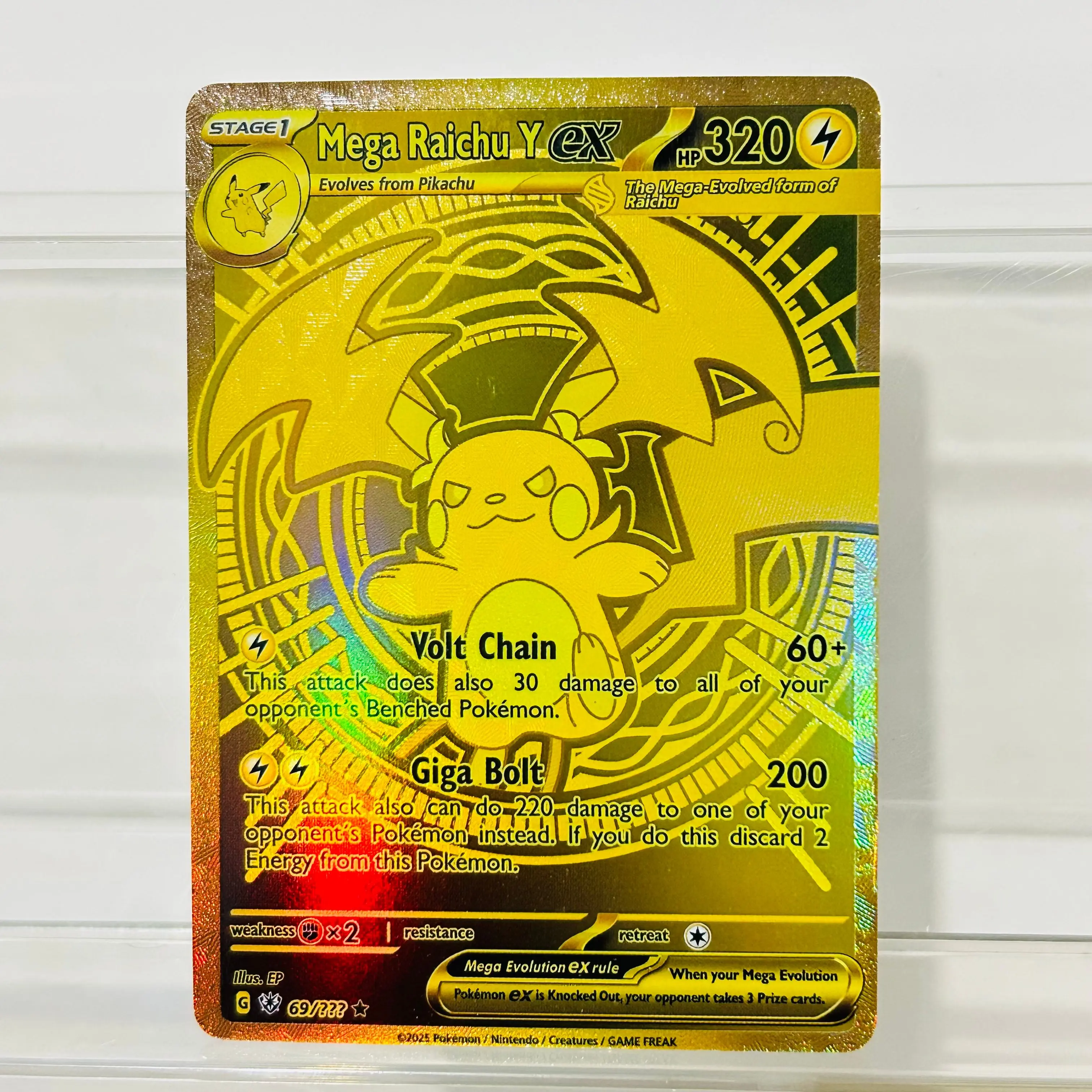 Pokemon Mega Raichu Y EX English Version DIY Gold Foil Texture Card, Perfect Condition Premium Anime Collection Card
Pokemon Mega Raichu Y EX English Version DIY Gold Foil Texture Card, Perfect Condition Premium Anime Collection Card