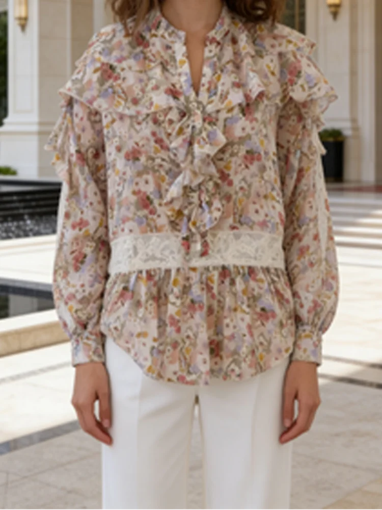 Lady Elegant Floral Print Shirt Casual Lace-up Ruffle Full Sleeve V-neck Loose Thin Shirts Daily Outwear 2026 Women New Spring
Lady Elegant Floral Print Shirt Casual Lace-up Ruffle Full Sleeve V-neck Loose Thin Shirts Daily Outwear 2026 Women New Spring