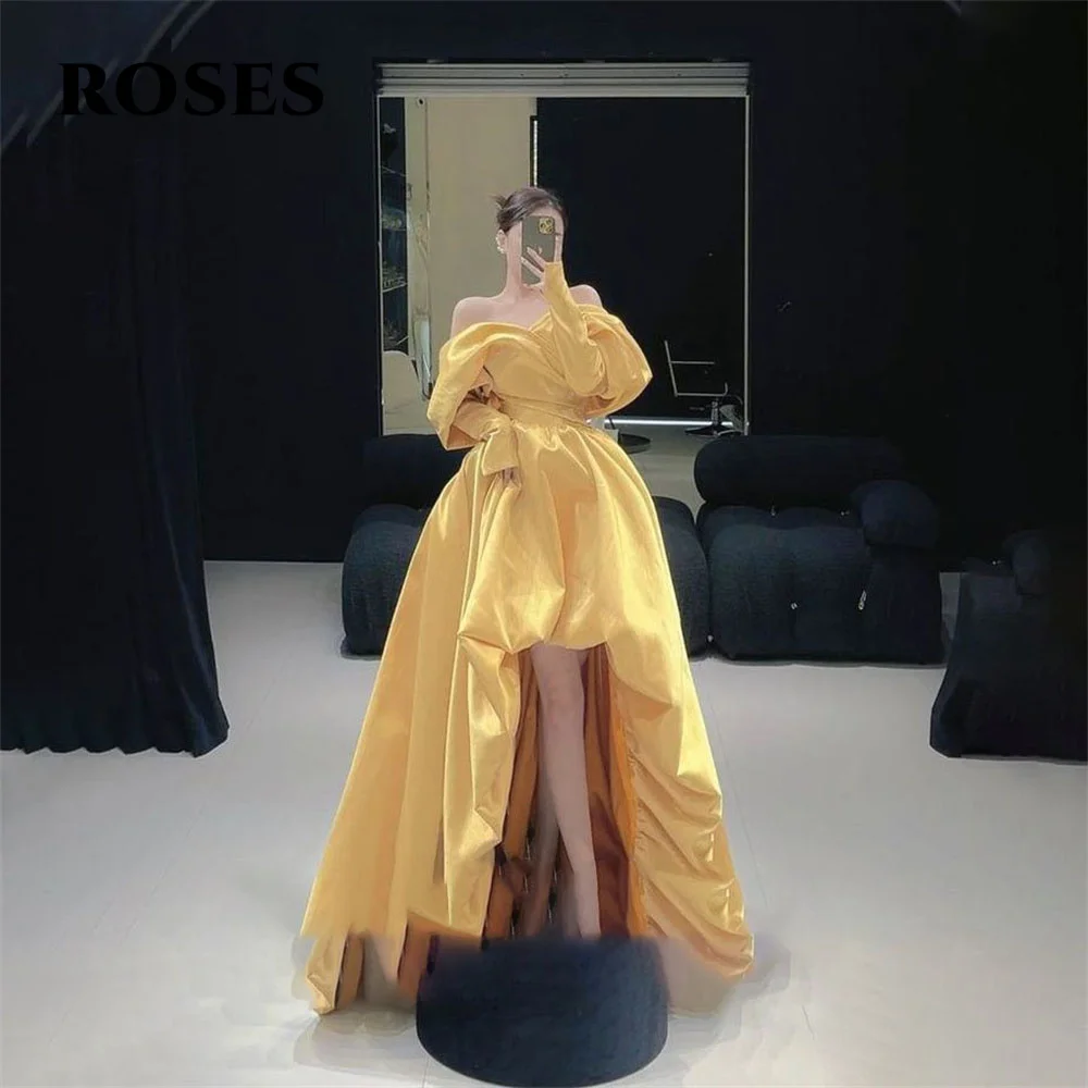 ROSES Yellow Off the Shoulder Long Stain Party Dresses A Line Night Dress High and Low Celebrity Prom Dress for Woman Customized
ROSES Yellow Off the Shoulder Long Stain Party Dresses A Line Night Dress High and Low Celebrity Prom Dress for Woman Customized