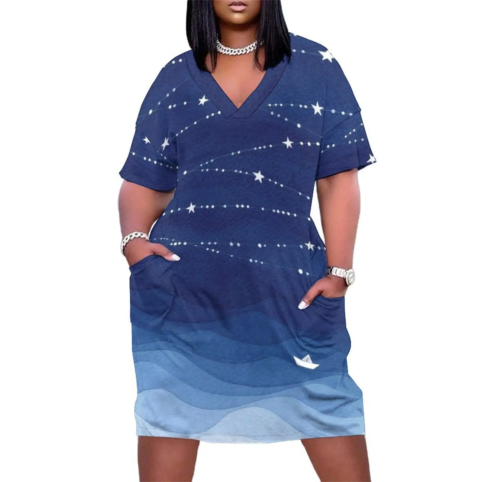Garland of Stars IV, nautical watercolor Loose Pocket Dress women evening dress Beachwear
Garland of Stars IV, nautical watercolor Loose Pocket Dress women evening dress Beachwear