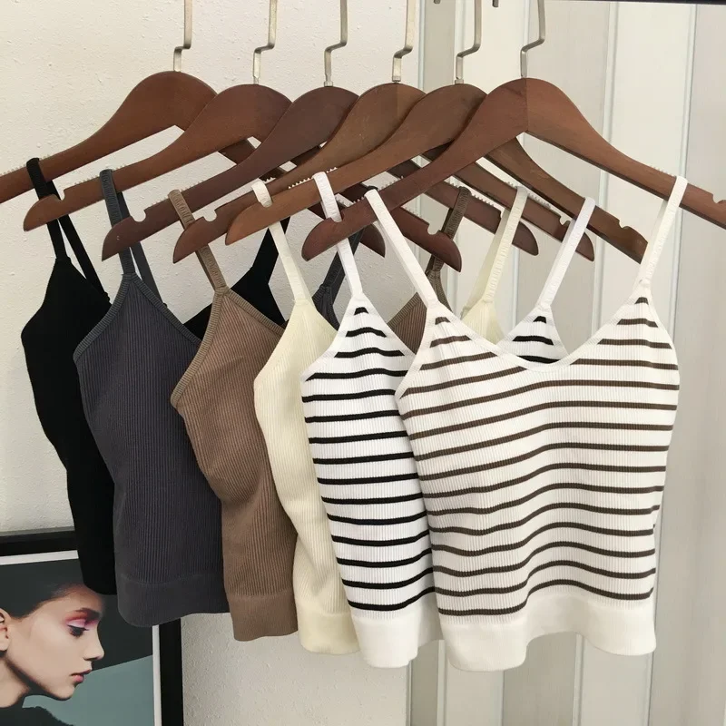 knitted camis for woman tops for women stripes crop tops built in bra spaghetti strap camisole female tank 2025 droppshipping
knitted camis for woman tops for women stripes crop tops built in bra spaghetti strap camisole female tank 2025 droppshipping