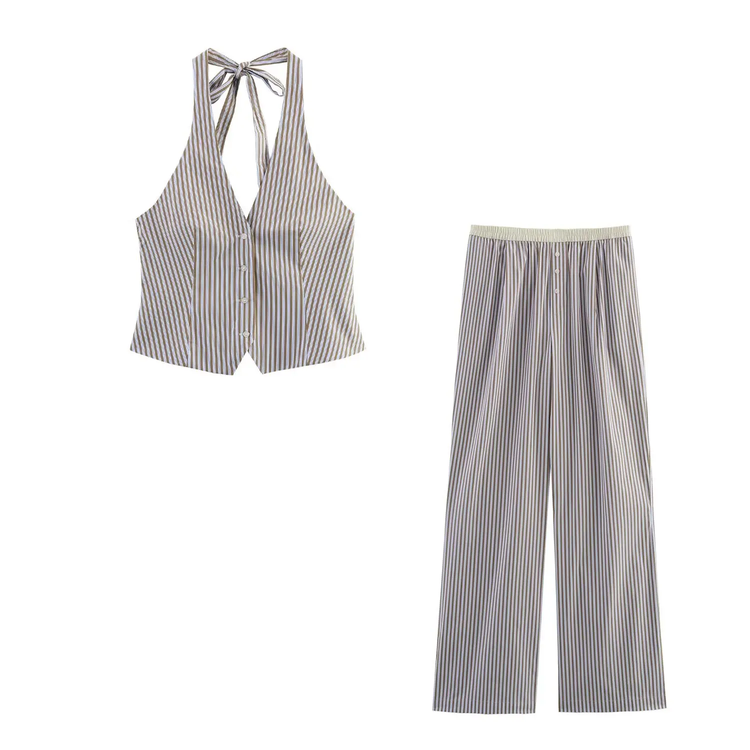 Women's new fashion slim single breasted short striped halter neck top sleeveless backless women's vest chic top+Pants suit
Women's new fashion slim single breasted short striped halter neck top sleeveless backless women's vest chic top+Pants suit