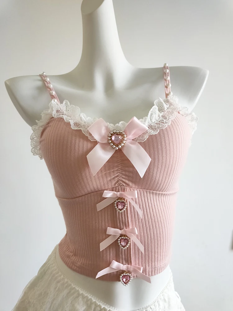 Pink Crop Top Women Summer Cute Tops Bows Beads Love Pendant Decoration Slim Camis for Sweet Girls Lolita Style Kawaii Clothes
Pink Crop Top Women Summer Cute Tops Bows Beads Love Pendant Decoration Slim Camis for Sweet Girls Lolita Style Kawaii Clothes