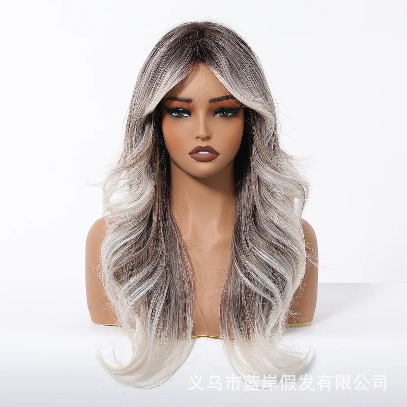 New style long curly hair wig, gradient gray, large waves, matte high-temperature synthetic fiber, full head cover
New style long curly hair wig, gradient gray, large waves, matte high-temperature synthetic fiber, full head cover