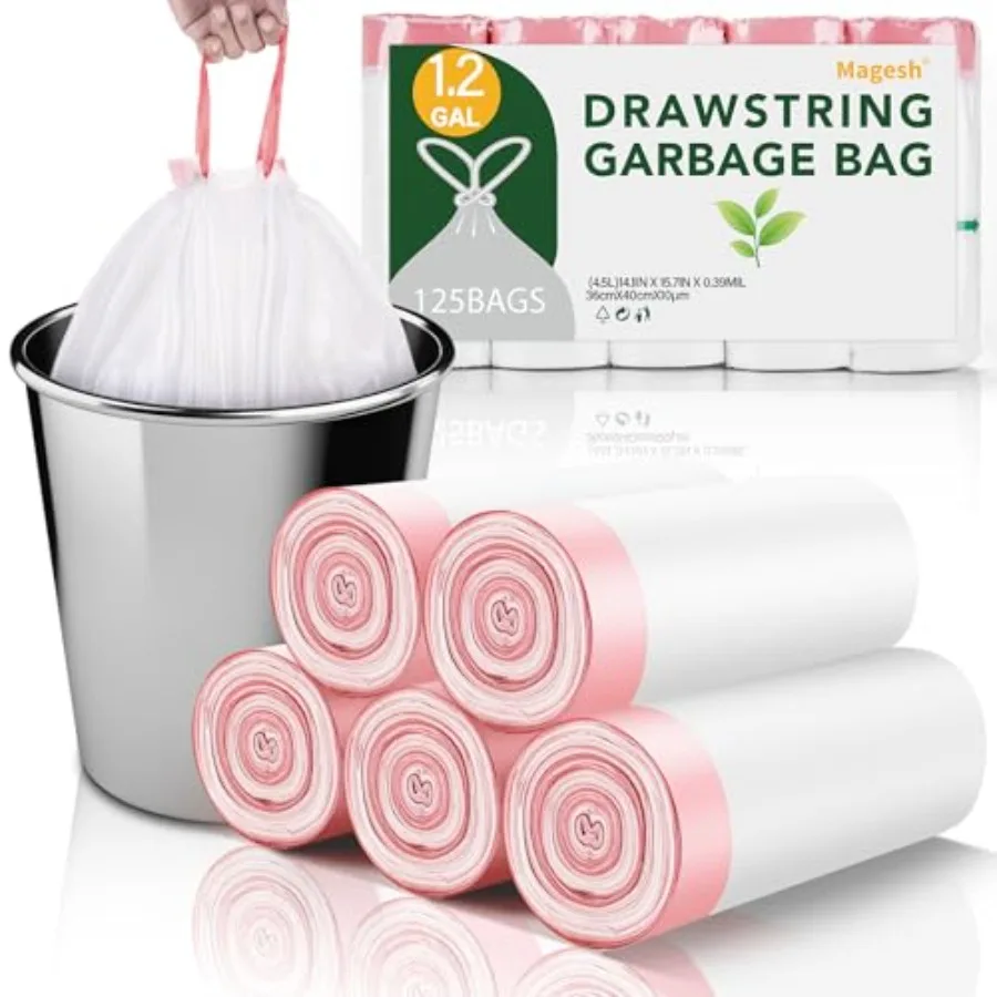 1.2 Gallon Trash Bags Drawstring for Bathroom - 125 Count Mini Small Garbage Bag Unscented Strong Thick Plastic Trash Can Liner
1.2 Gallon Trash Bags Drawstring for Bathroom - 125 Count Mini Small Garbage Bag Unscented Strong Thick Plastic Trash Can Liner