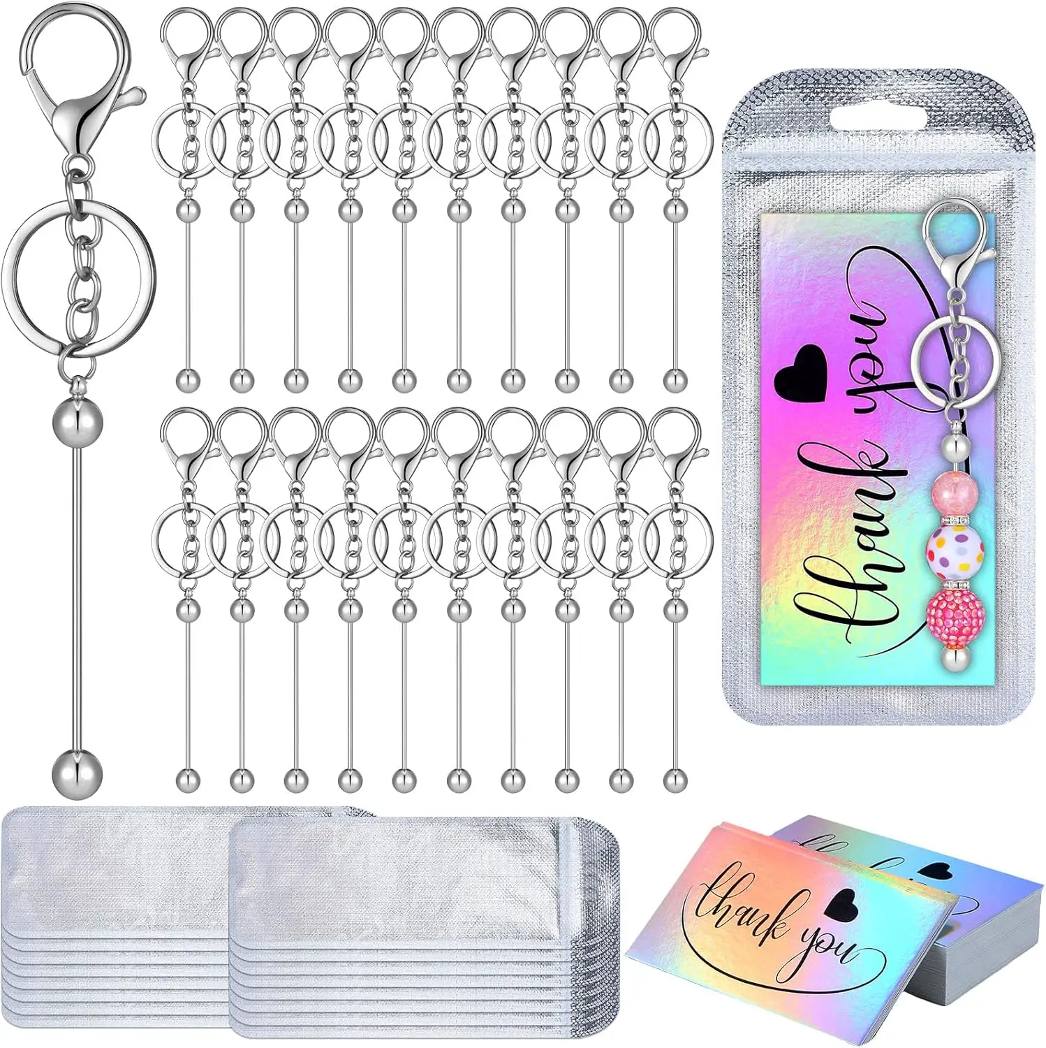 60 Pcs Beadable Keychain Bars Bulk Making Kit 20 Beaded Keychain 20 Bag 20 Thank You Cards for DIY Keyrings Charms(Silver)
60 Pcs Beadable Keychain Bars Bulk Making Kit 20 Beaded Keychain 20 Bag 20 Thank You Cards for DIY Keyrings Charms(Silver)