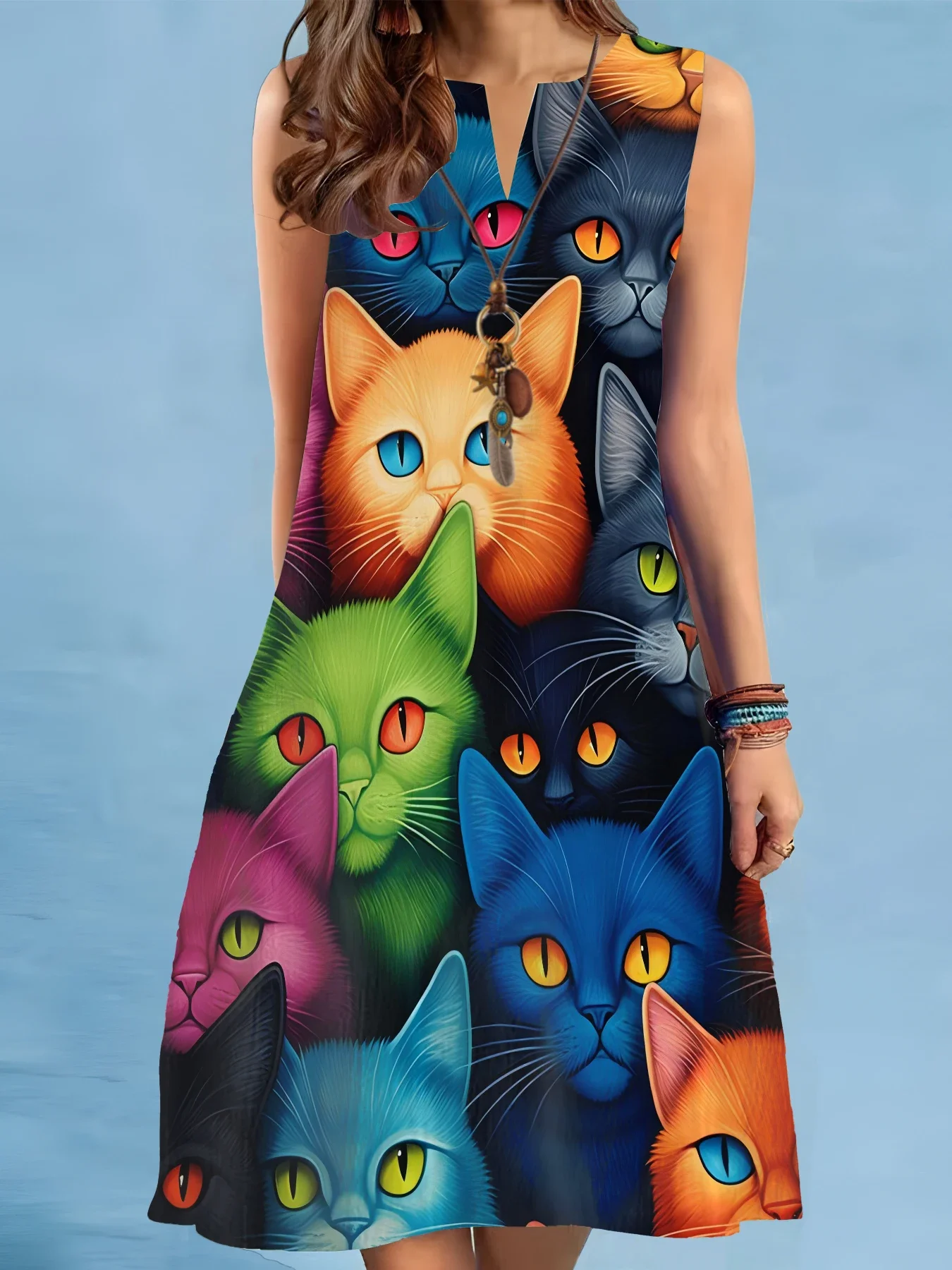 Fashion Cat Print Summer Sleeveless Women Dress Elegant Tank A-Line Dress Woman Clothing Casual V-Neck Sundress Spring Vestidos
Fashion Cat Print Summer Sleeveless Women Dress Elegant Tank A-Line Dress Woman Clothing Casual V-Neck Sundress Spring Vestidos