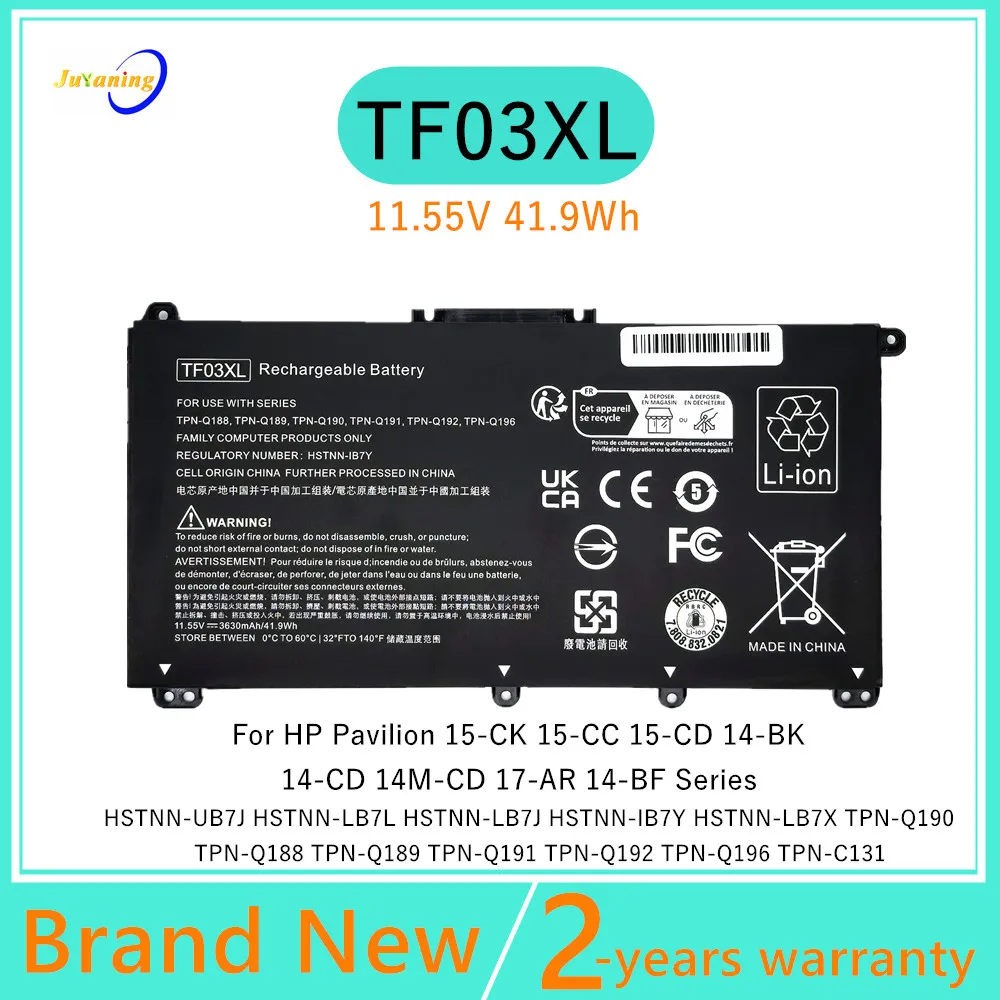 TF03XL Laptop battery For HP Pavilion 15-CK 15-CK0XX 15-CC0XX 15-CC1XX 15-CC055OD 15-CD004LA 15-CD006LA 14-CD1055CL 14-BF0XX
TF03XL Laptop battery For HP Pavilion 15-CK 15-CK0XX 15-CC0XX 15-CC1XX 15-CC055OD 15-CD004LA 15-CD006LA 14-CD1055CL 14-BF0XX